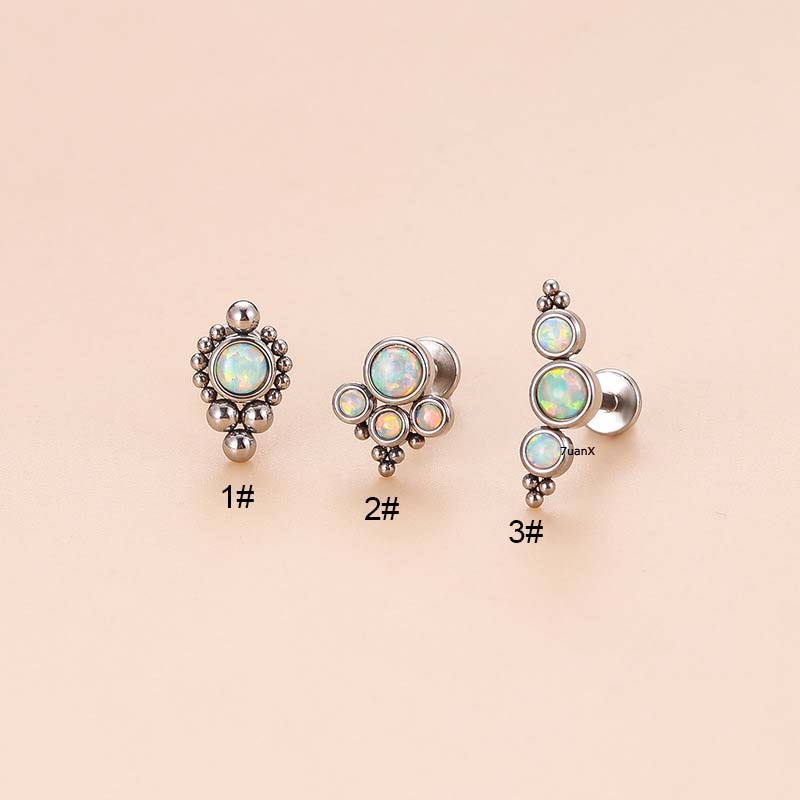 1pc Anting Tindik Bibirtubuh Bahan Stainless Steel Hias Opal17 16Gauge Untuk Priawanita