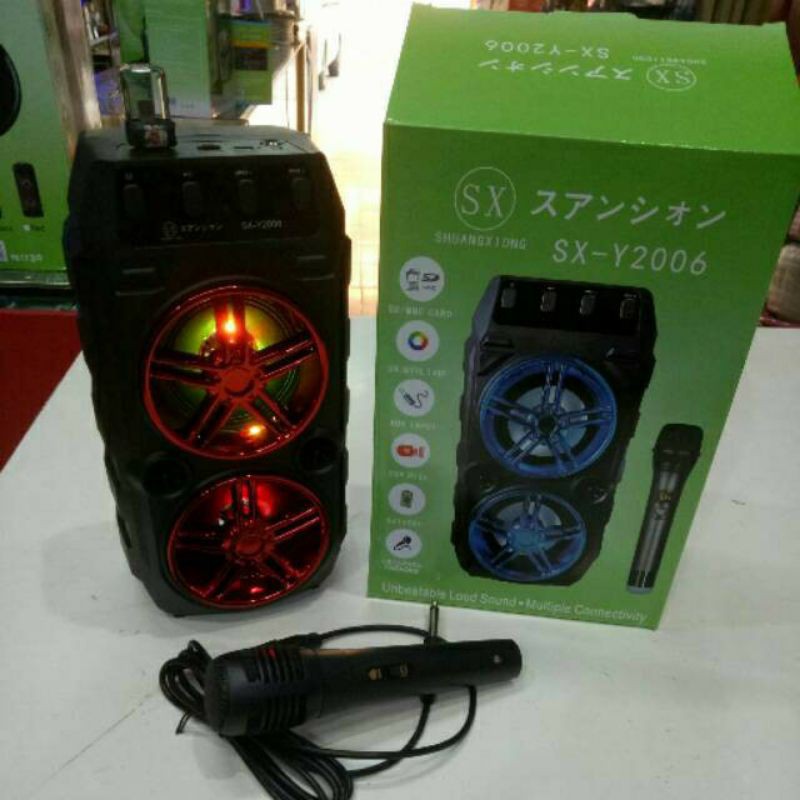 SPEAKER BLUETOOTH PORTABLE SX-2006 LED BONUS MIC USB MEMORY CARD USB FM RAD