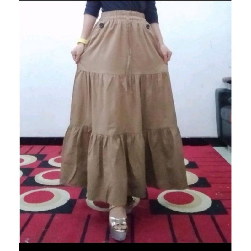 Rok Payung Polos Susun Bahan Katun Cigared Tebal