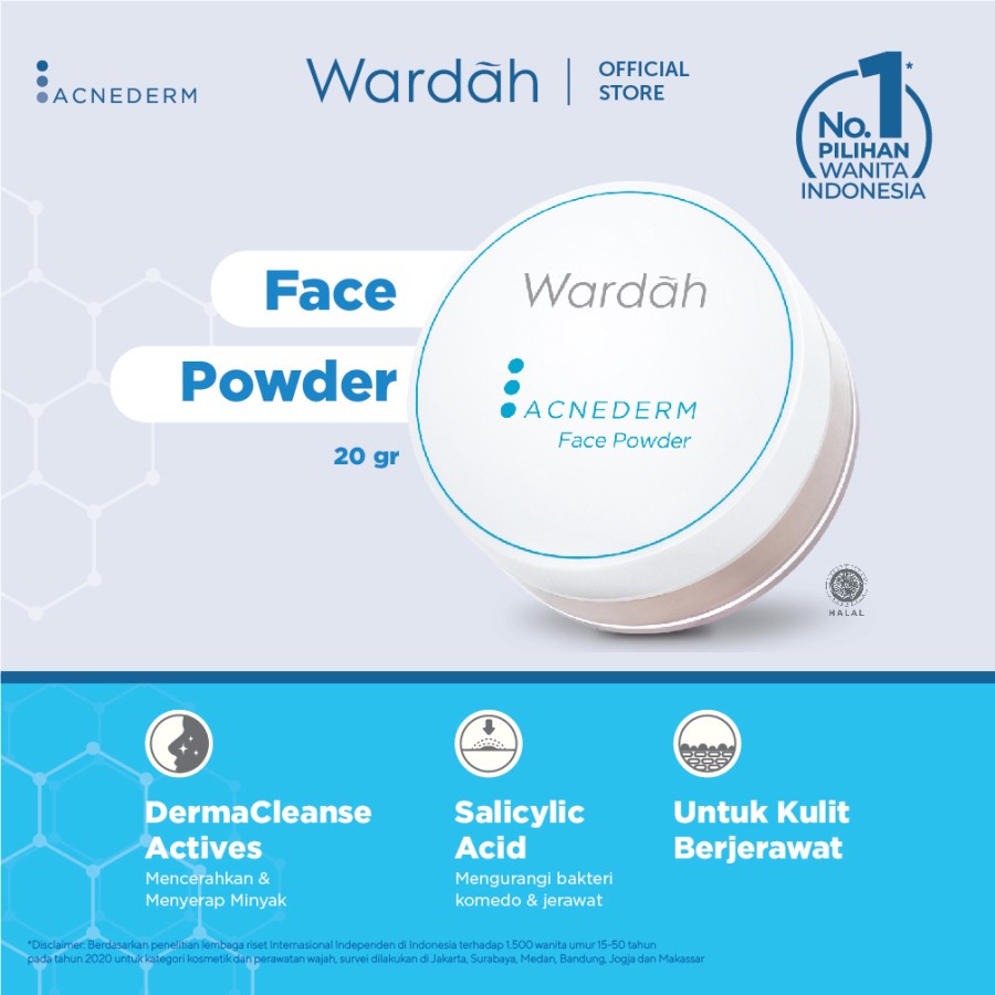 TERLARIS!!! Wardah Bedak Untuk Kulit Berjerawat / Acnederm Face Powder 20 gr  (wajah dengan minyak berlebih)