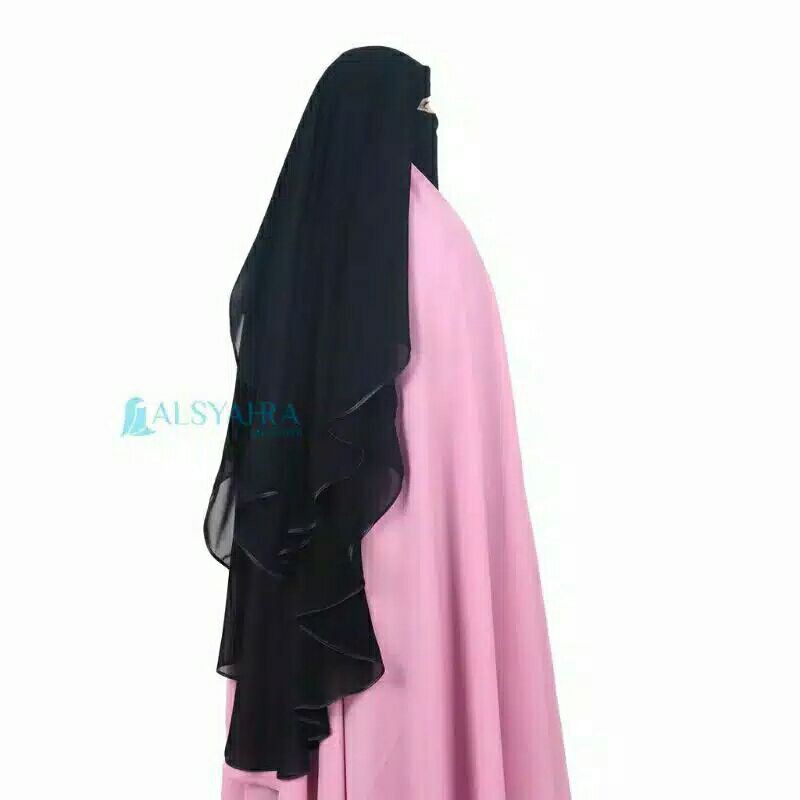 Niqab Yaman 2 Layer Bisban Size L Sifon Silk Jetblack Alsyahra Exclusive