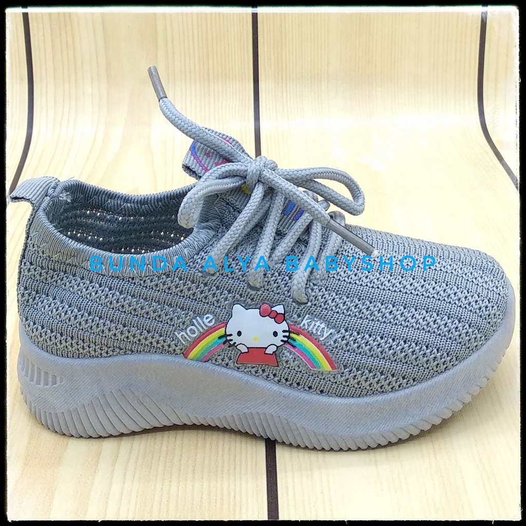 Sepatu Anak Perempuan IMPORT Usia 2 3 4 Tahun ABU Motif Karakter Kucing Lucu - Sepatu Anak Cewek Lentur Alas Karet Anti Licin 22 - 25