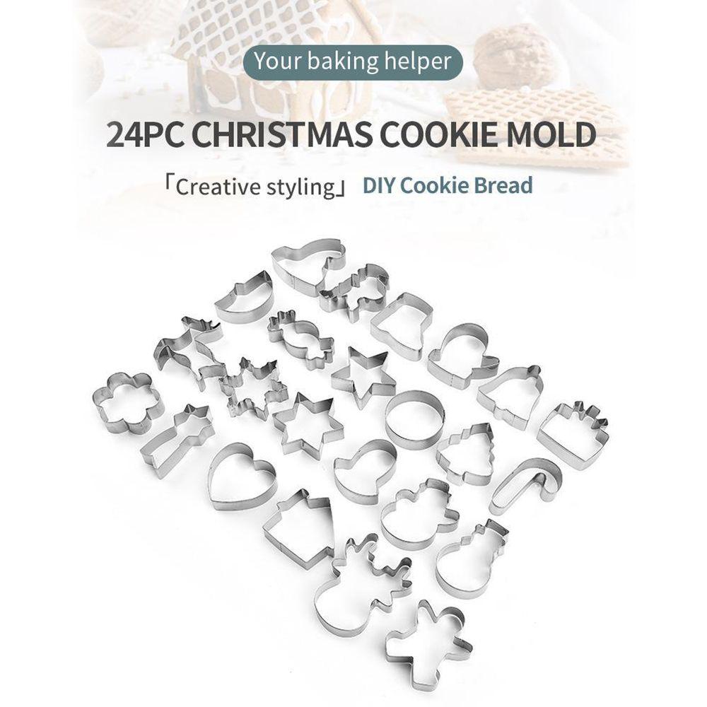 Solighter 24pcs Cetakan Adonan Kue Desain Natal 3D Bahan Stainless Steel