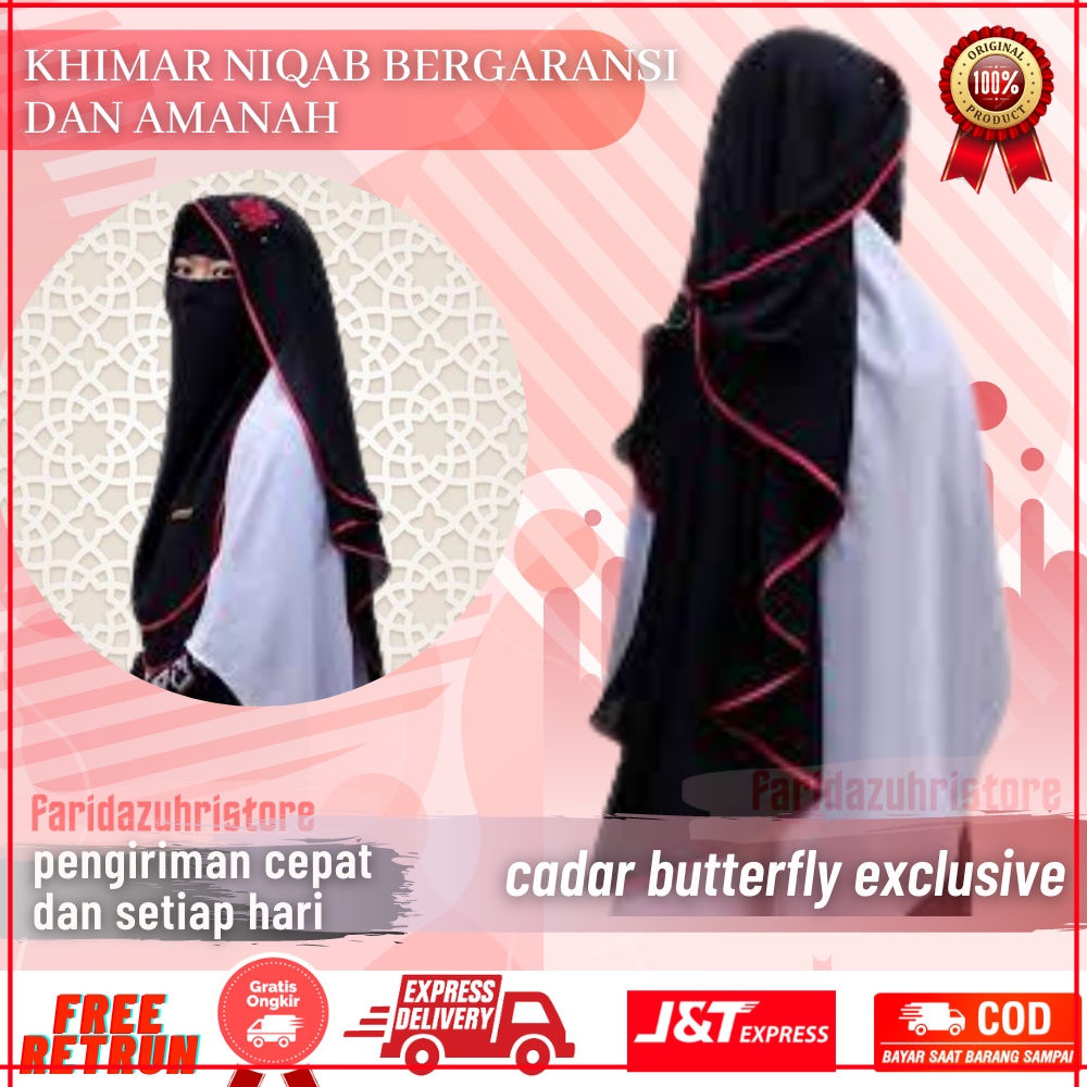 Cadar Niqab Butterfly 2 Layer Bunga Cantik Niqob Yaman Terbaru Exclusive Sifon Silk Jetblack Premium