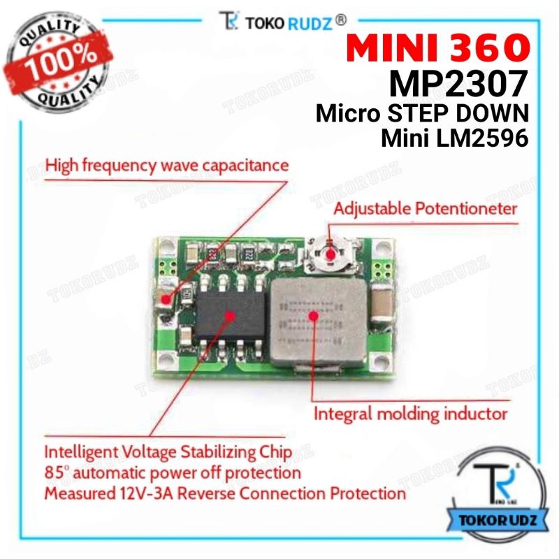 MP2307 Micro Step Down Converter DC to DC 3A Mini 360 Modul Penurun Tegangan Voltase