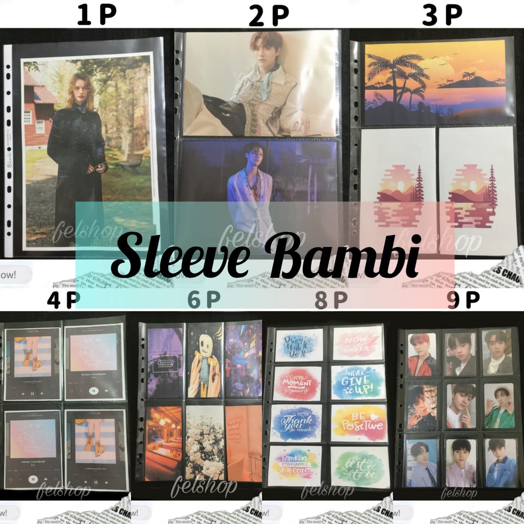 

SLEEVE POCKET PHOTOCARD PC BAMBI MULTIHOLES UKURAN A4 1P, 2P, 3P, 4P, 6P, 8P, 9P, 12P