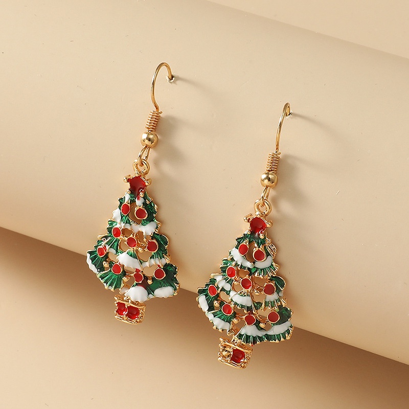 Anting Dan Kalung Dengan Liontin Bentuk Pohon Natal Untuk Wanita
