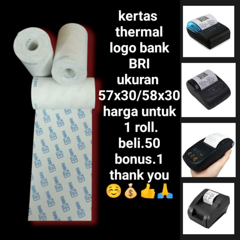 

*5 Kertas Thermal EDC Logo Bank BRI Bolak Balik Depan Belakang ukuran 58x30