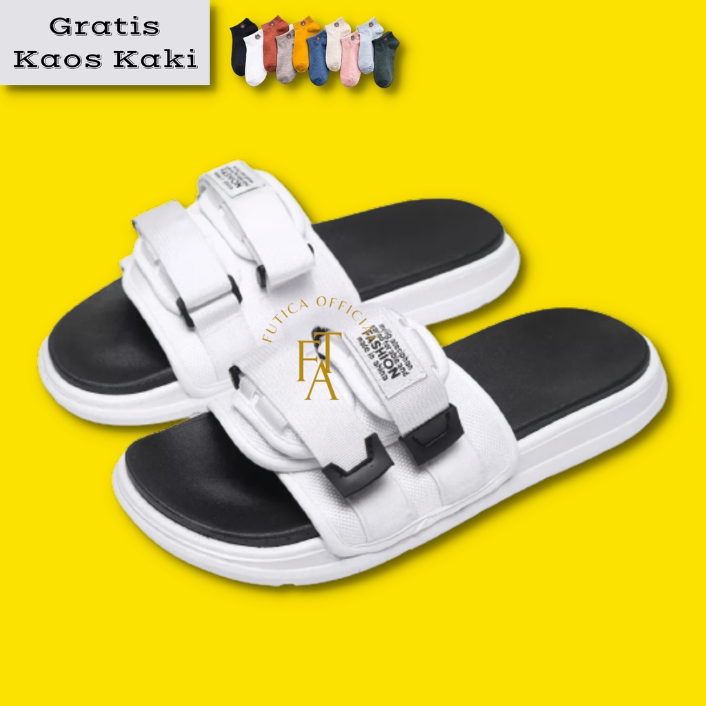 Sandal Slop Pria Wanita Rumah Original Kekinian Branded Nyaman Santai Anti Slip Warna Hitam Putih