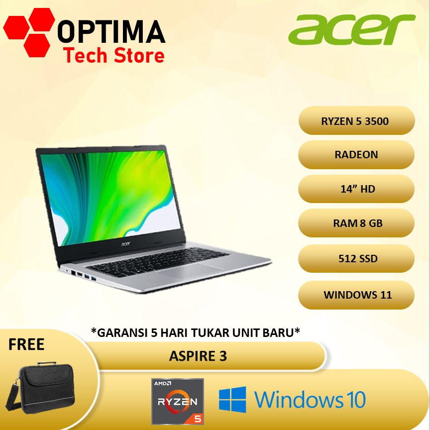 Laptop Acer Aspire 3 Ryzen 5 3500 Ram 8gb 512ssd Vega8 14.0 Win11 Freeinstall