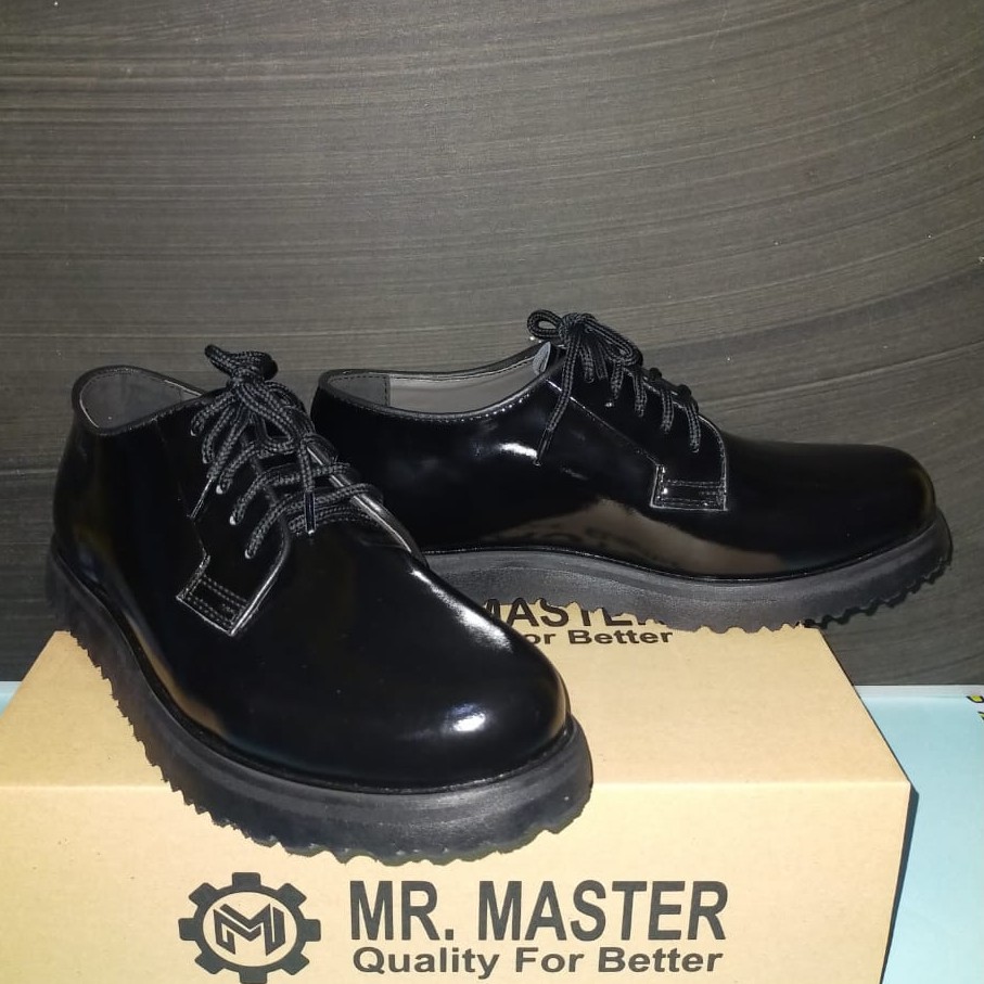 Sepatu Pdh Tali Putar Gibson Kilap Glossy Kulit Sapi Asli Merk MR MASTER Sepatu Pdh Dinas Kantor Untuk Tni Polri Security Satpam