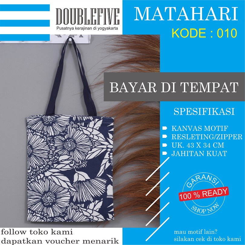 TOTE BAG WANITA TOTEBAG PRIA CANVAS MOTIF GOOD QUALITY WITH RESLETING KODE - 010