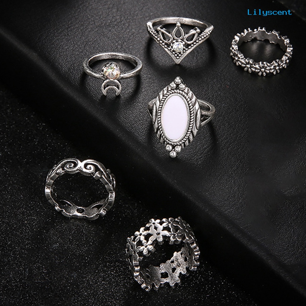 10pcs Cincin Knuckle Desain Bulan Hollow Out Stackable Gaya Bohemian Untuk Wanita