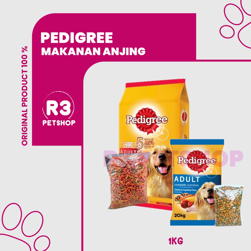 Makanan Anjing kering Pedigree 1kg Rasa beef/Chicken