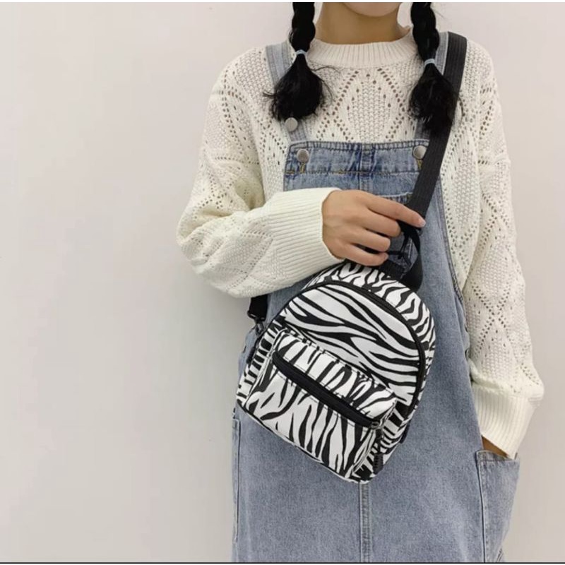 Tas ransel mini wanita/anak perempuan dengan motif zebra lucu