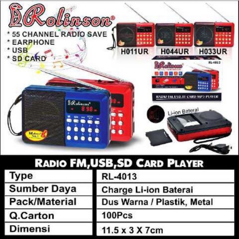 Memory murotal // SPEAKER Rolinson Rl-4013 // Speaker JOC H-1011BT Bluetooth Baterai Bulat 18650 RADIO FM // MP3 // USB // TF CARD