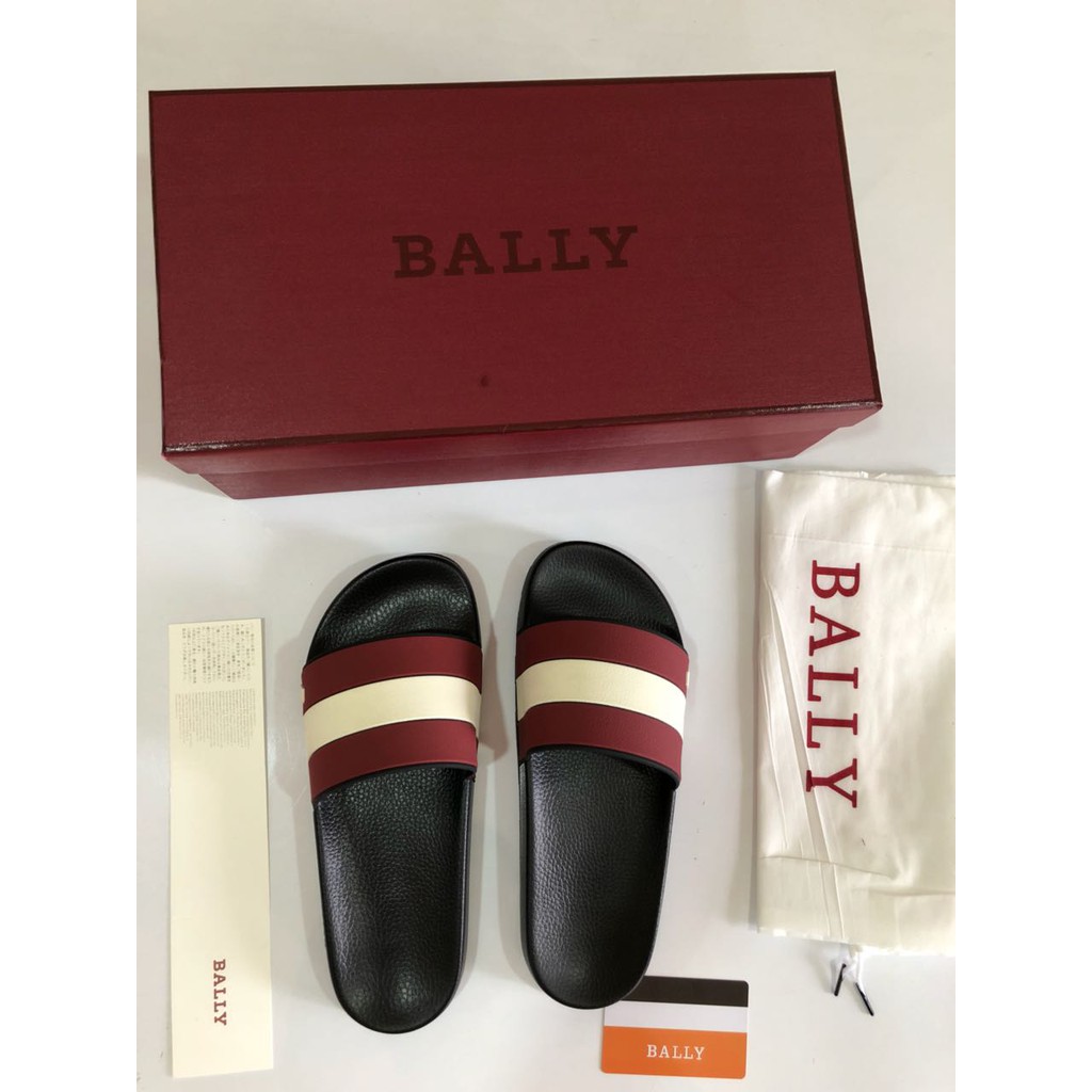 Sandal Bally Sleter Pool Slide HITAM STRIP MERAH - PUTIH Mirror 2018