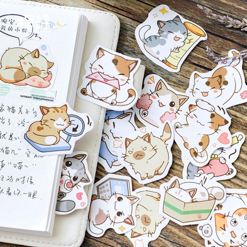 (45 pcs) STIKER LUCU MOTIF KUCING UNTUK SCRAPBOOK/ALAT TULIS