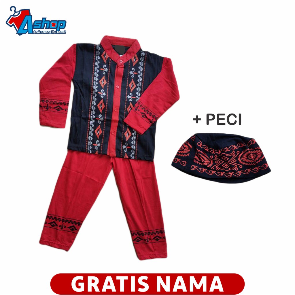 Baju Anak Setelan Muslim Motif Batik Kotak