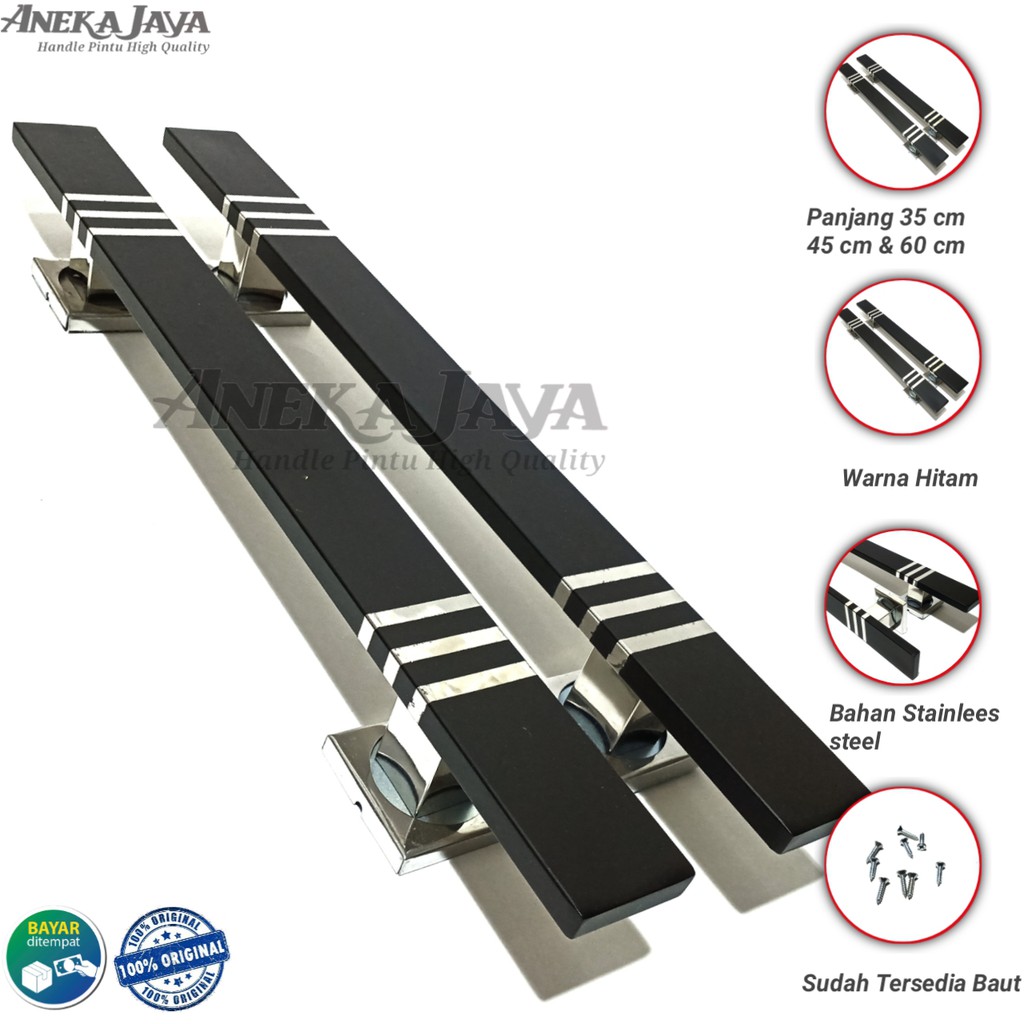 4 Handle pintu rumah panjang 34 cm 45 cm 60 cm warna hitam stainlees steel Gagang Tarikan Pegangan