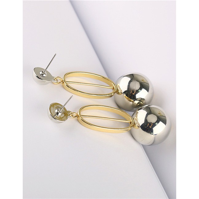 LRC Anting Tusuk Fashion Golden Round Bead Color Nails Earrings D64741