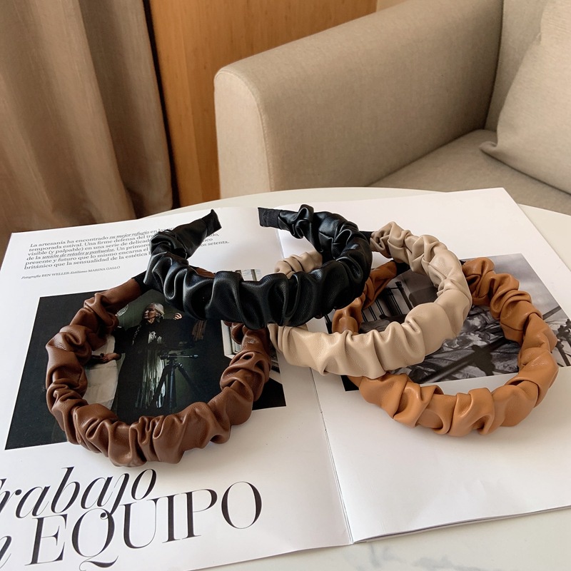 BANDO KERUT KULIT WARNA POLOS BENDO LEATHER WANITA KOREA SOLID COLOR LEMBUT HEADBAND HAIRBAND KOREAN HEAD HAIR BAND AKSESORIS RAMBUT SCRUNCHIE LEBAR WIDE PASTEL COLOR SOFT