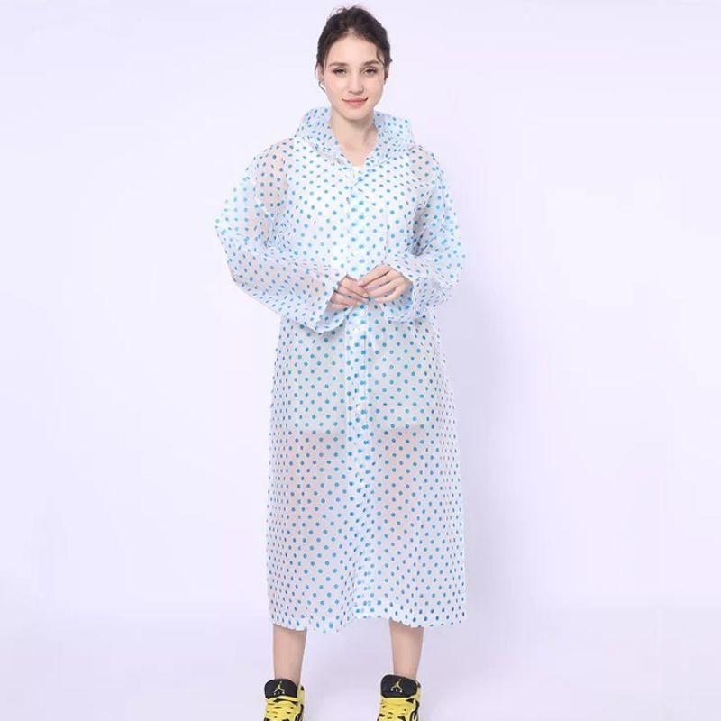 Jas hujan Travel Terusan Wanita &amp; Pria / Mantel Atasan Polkadot 3 Warna /Mantel Hujan / Eva Raincot Transparant