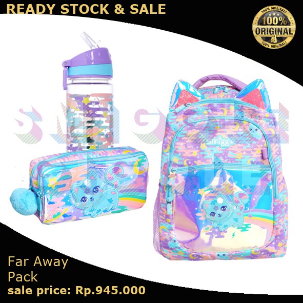 [ORI] smiggle Far Away Pack [backpack+pencilcase+bottle] CAT