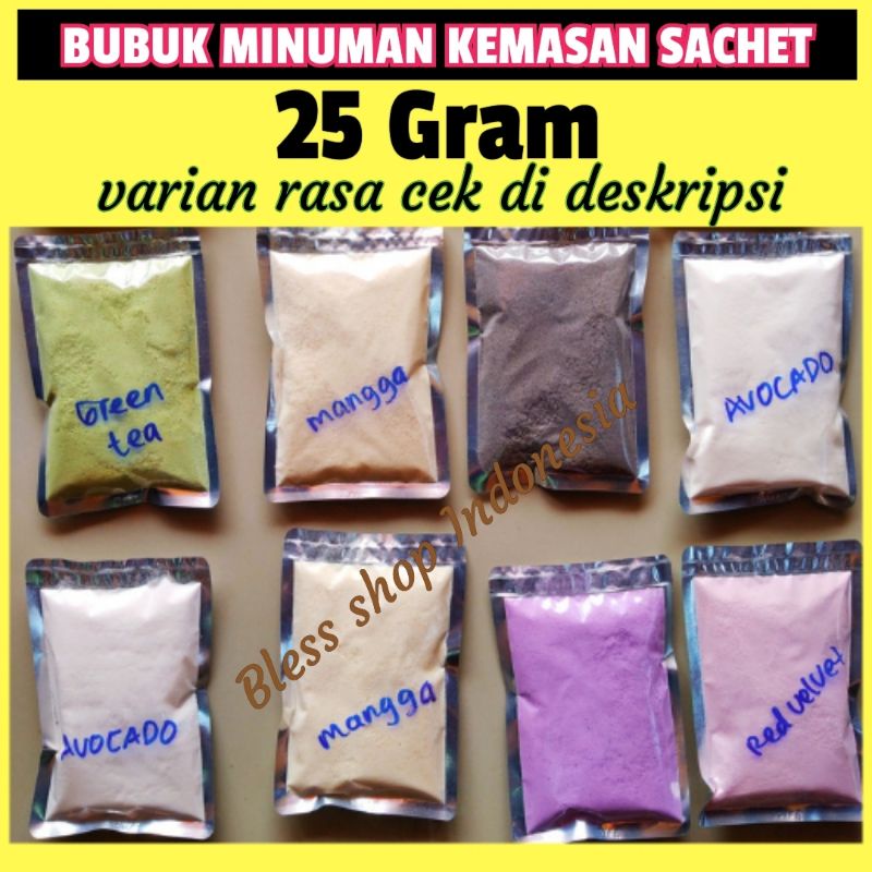 Bubuk Minuman serbuk aneka rasa kemasan sachet 25 gram plastik aluminium foil powder termurah kekini