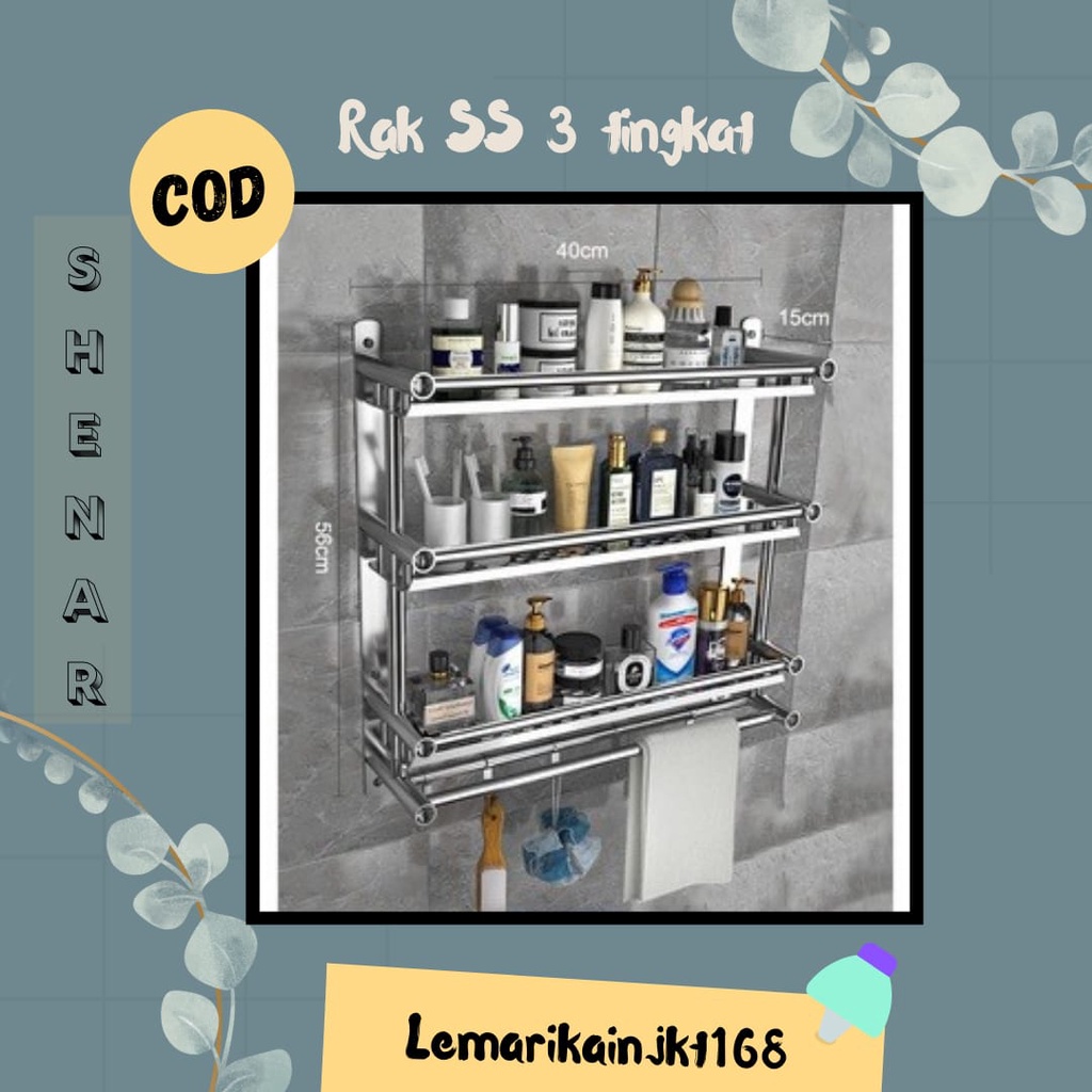 NEW Shenar (3KG) Rak gantung ss 3 tingkat | rak Kamar Mandi Dinding Rak Bumbu Dapur Stainless Steel Rak Tempel Gantung Rak Handuk Tempel stainless steel