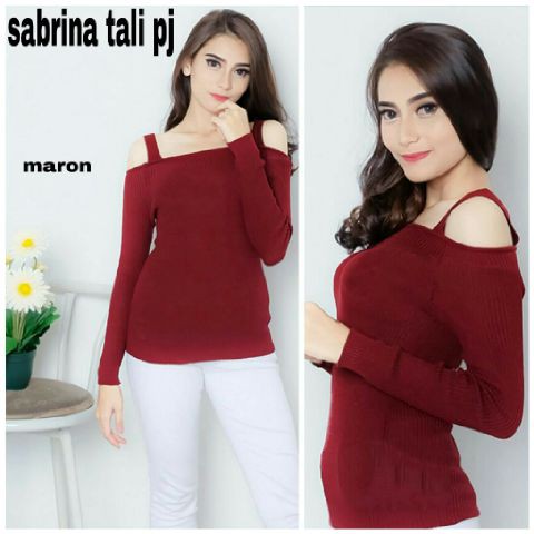 [Sabrina tali rajut RH Var Warna RO] Blouse Wanita Rajut Stret Navy/Tosca/Merah/Hitam/Kuning