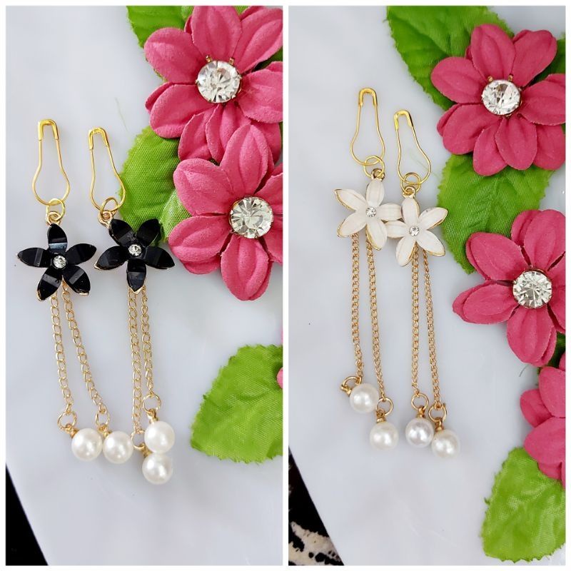 A142 Anting hijab juntai bunga pearl gold