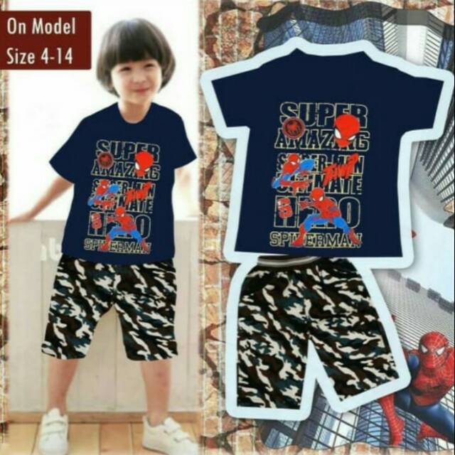 Baju Setelan Anak Laki Spiderman Army 2-7 Tahun
