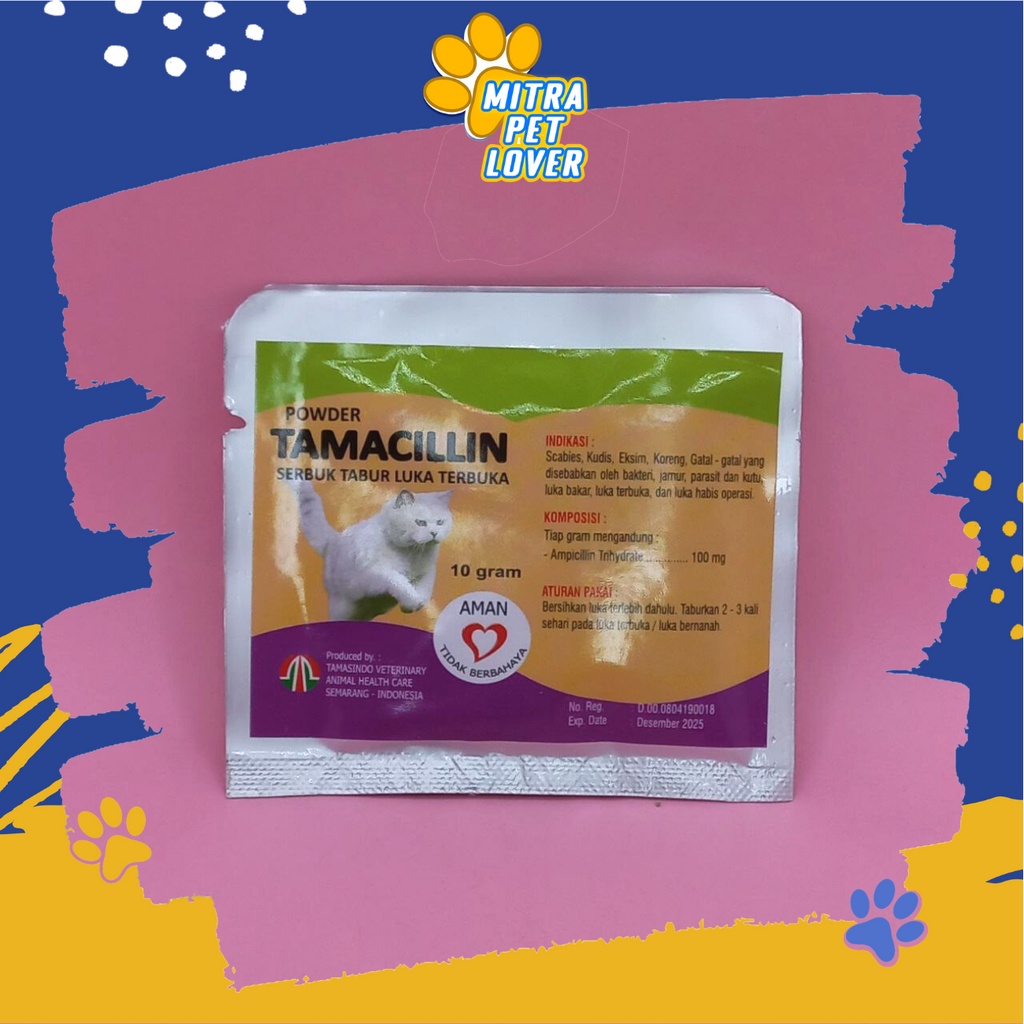 OBAT LUKA KUCING - TAMACILLIN CAT 10 GRAM ORIGINAL - MENGOBATI LUKA BAKAR KORENG GATAL KUDIS EKSIM - SERBUK TABUR TERBUKA UNTUK KITTEN PET ANIMAL HEALTHCARE AND VETERINARY TAMASINDO OBAT KESEHATAN DAN VITAMIN TERNAK HEWAN BINATANG PELIHARAAN MITRAPETLOVER