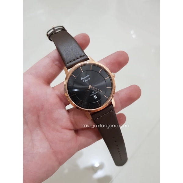 Jam Tangan Alexandre Christie Ac 8639 Original Coklat Rosegold Kulit Pria