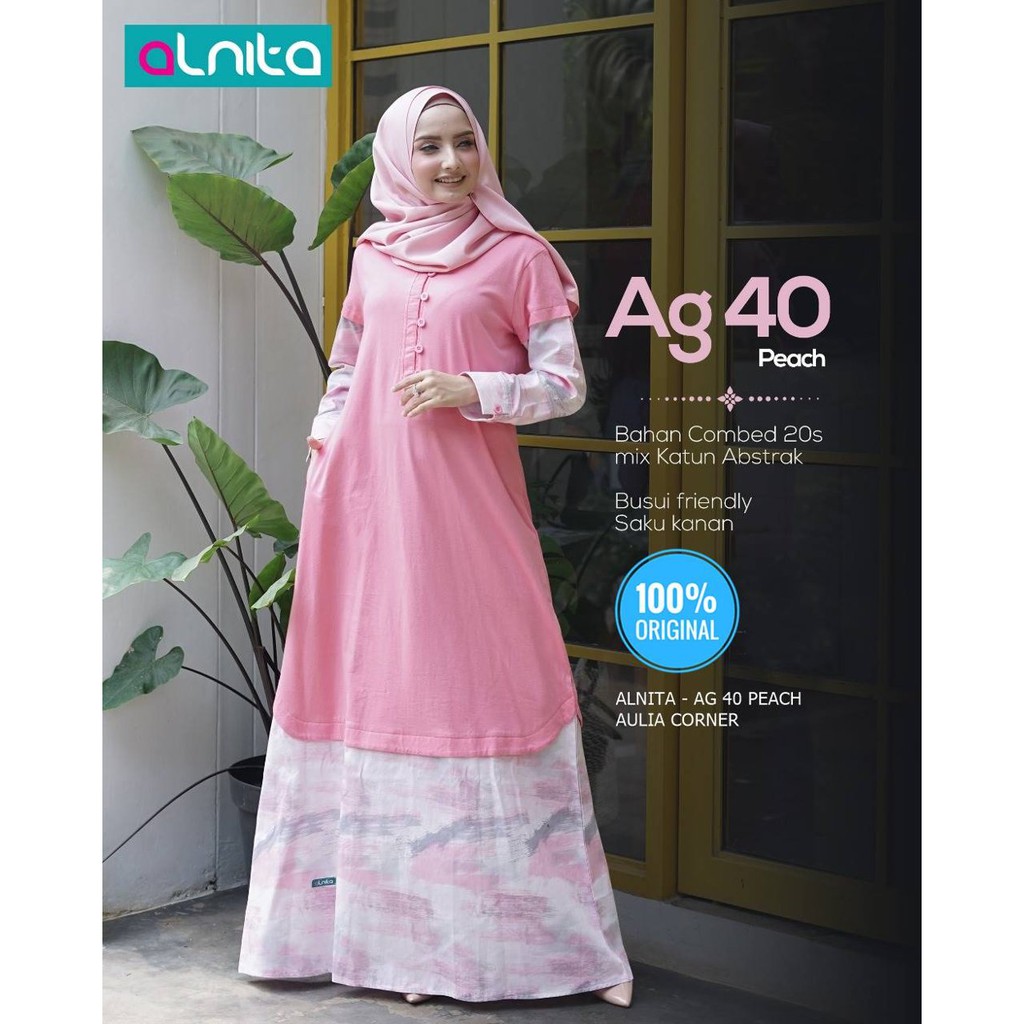 Baju Gamis Online Terbaru Gamis Alnita Ag 40 Peach Original Model Sederhana Shopee Indonesia