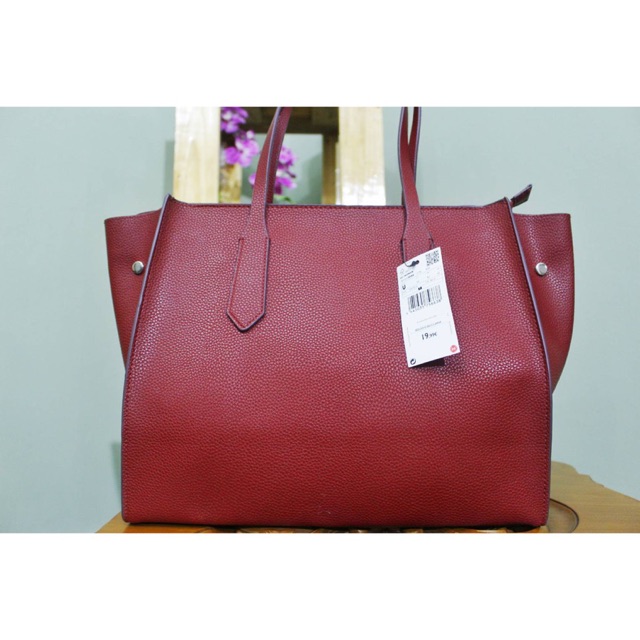 Tas Tote Bag  Simple Wanita -  Maroon - MANGO ORIGINAL - Tas Kuliah dan Kerja - Tas Murah