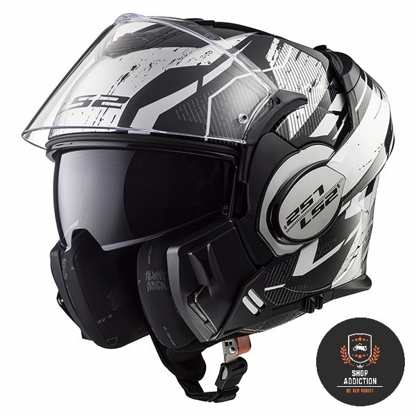 LS2 FF399 VALIANT ROBOTO BLACK WHITE CHROME | HELM MODULAR | SNI
