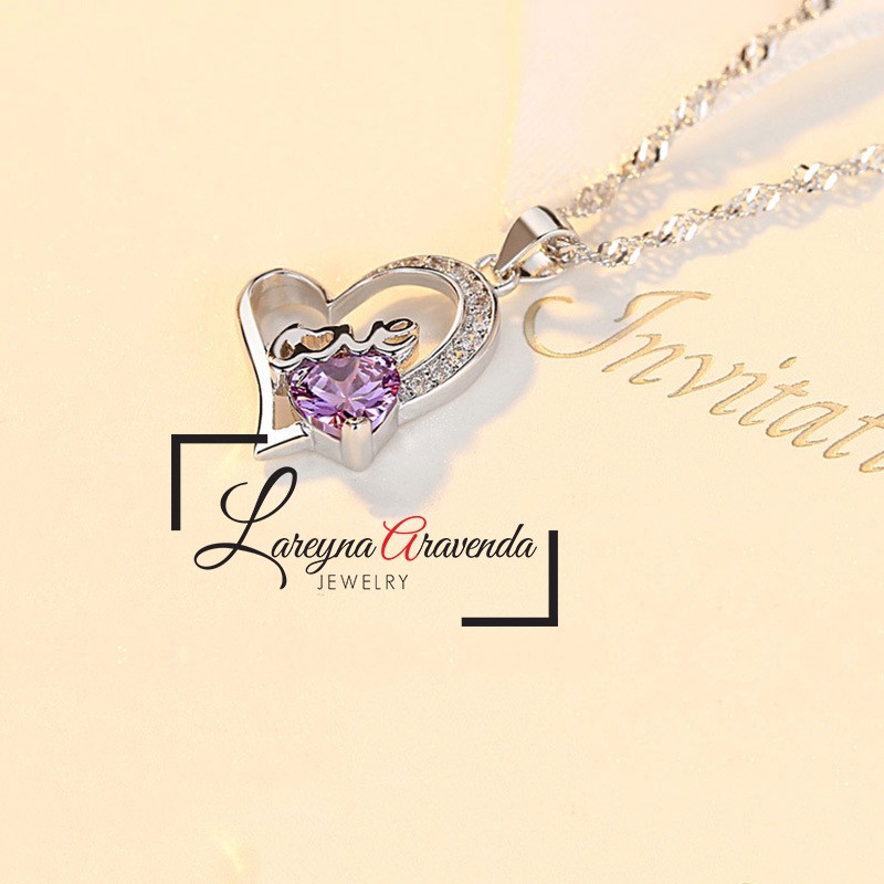 Lareyna Aravenda Kalung Titanium + Liontin Wanita Endless Love Crystal KL003