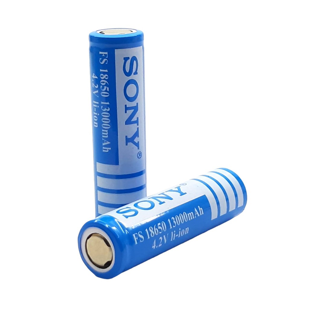 Baterai Charger ICR18650 Li-ion 4.2volt-13000mAh Warna Biru Tube Positif Ceper Isi 2pcs