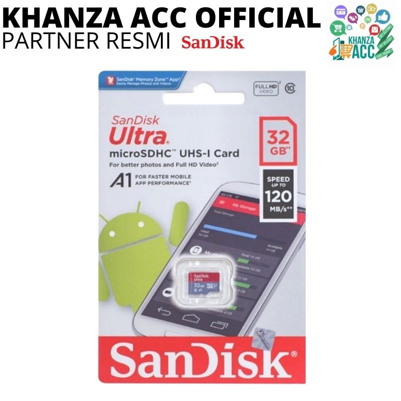 KHANZAACC SanDisk Ultra MicroSD 32GB A1 microSDHC UHS-I Memori Card Hp Micro SD Class 10