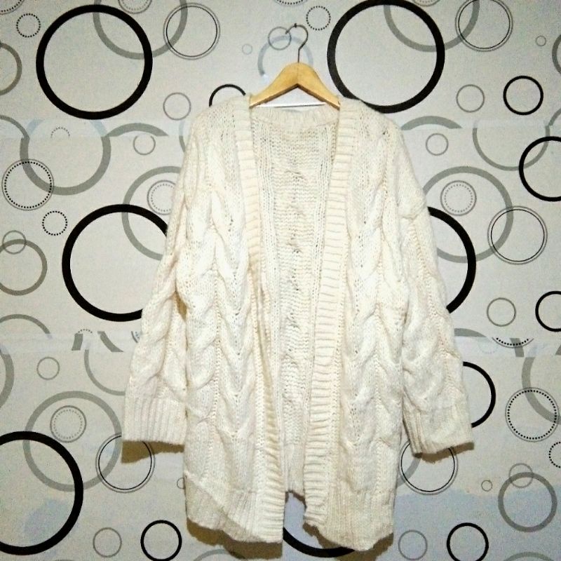 Cardigan&sweater/ sweater lengan balon,rajut jaring, fuzzy, vest thrift-1