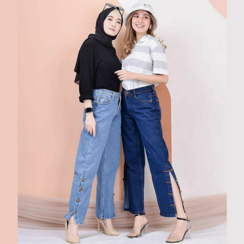 VIYI KULOT JEANS BELAH KANCING SAMPING // DORIA KULOT BELAH PREMIUM