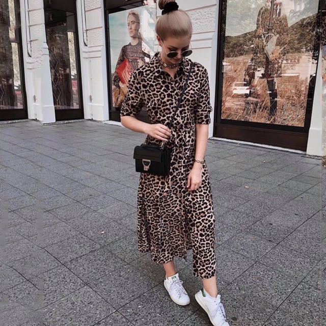 Long sleeve leopard dress/maxy leopard