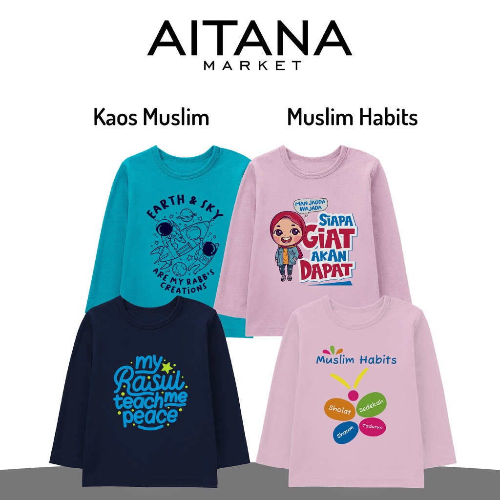 Aitana - Kaos Lengan Panjang Tema Muslim Habits Ready Bayi &amp; Anak Bahan Katun Combed 30s