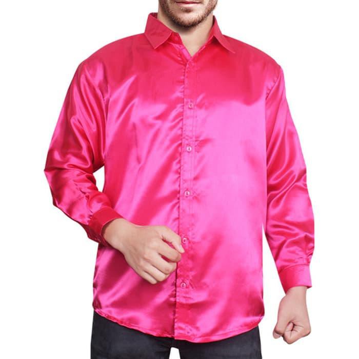 Grosir Fashion hem kemja hem glow fanta VL kemeja pria saten pink fanta