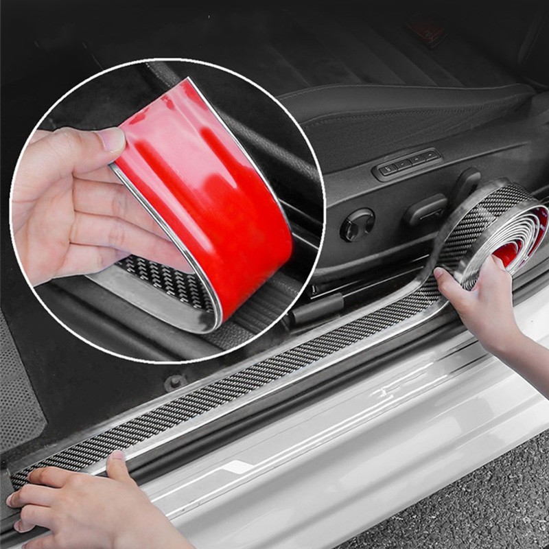 5D Car Carbon Fiber Vinyl Waterproof Stickers /DIY Door Sill Protector Edge Guard Rubber / Car Trim Bumper Strip /Automobile Universal Anti-collision Sticker