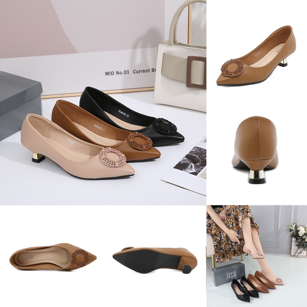 JISO RYONA ELMA-03 Sepatu Heels Kerja Wanita 4cm Import Premium