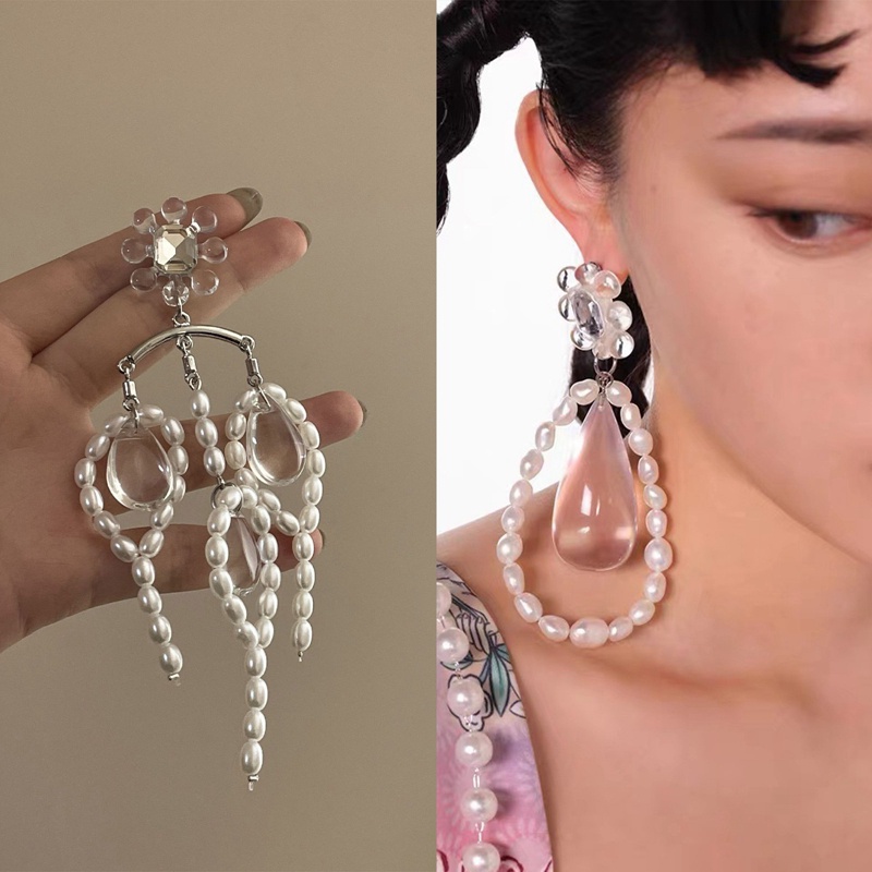 Anting Tusuk Gantung Bahan Sterling Silver 925 Hias Mutiara Gaya Retrobarok Oversize Untuk Wanita