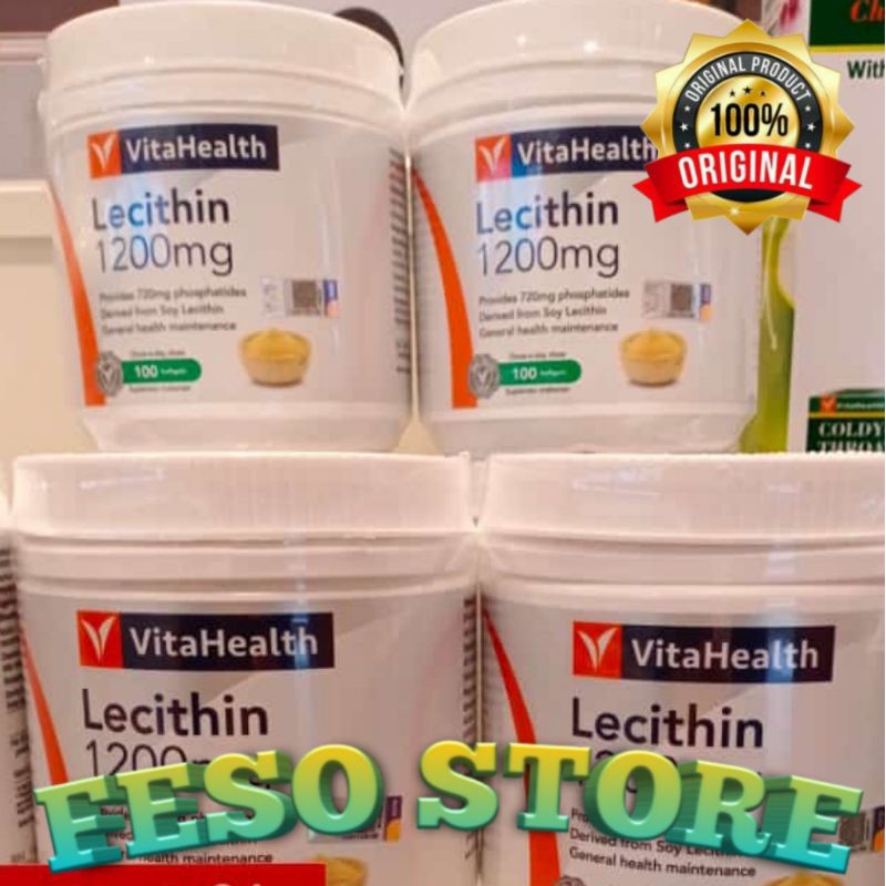 VITAHEALTH LECITHIN 1200MG SOY LECHITIN 100'SOFTGELS MADE IN CANADAda MEMBAKAR LEMAK PERUT & PAHA